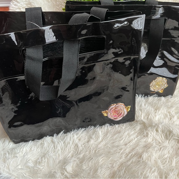 🥳 2pc mini vinyl tote bag with mesh liner black nwt - Picture 3 of 11
